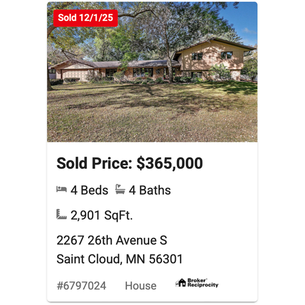 2267 26th Ave S Saint Cloud MN Sold 12/1/2025